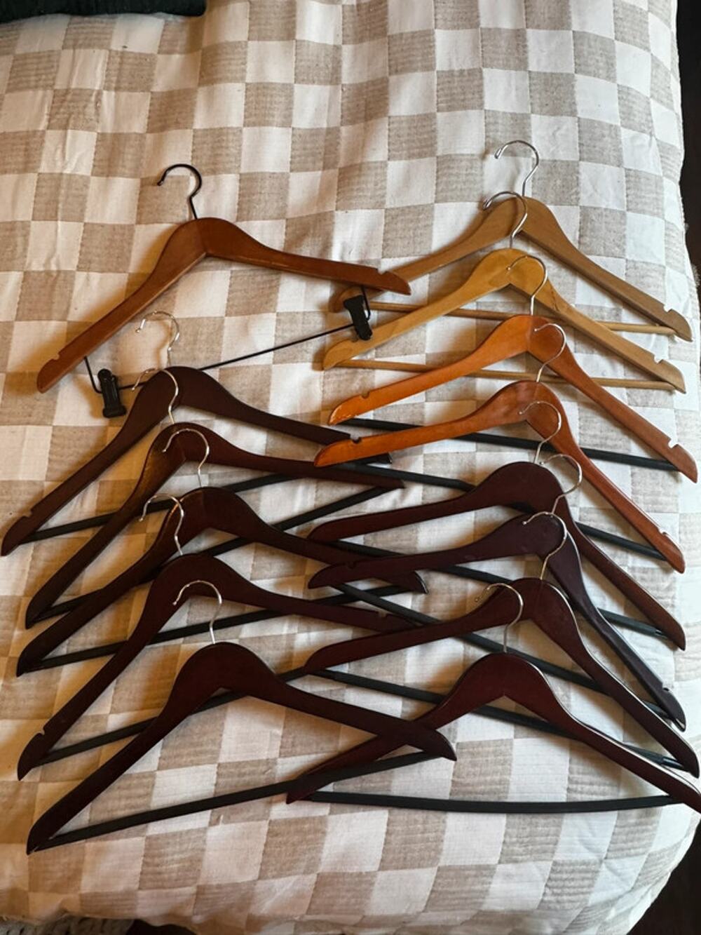 Set of solid wood clothing hangers wooden 14 one clip hanger